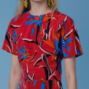 NWT DVF Diane von Furstenberg cropped floral spring summer silk shirt blouse L